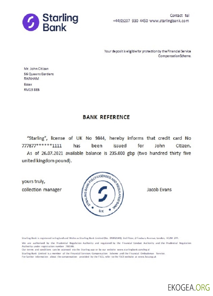 Royaume , Uni , Starling bank , reference